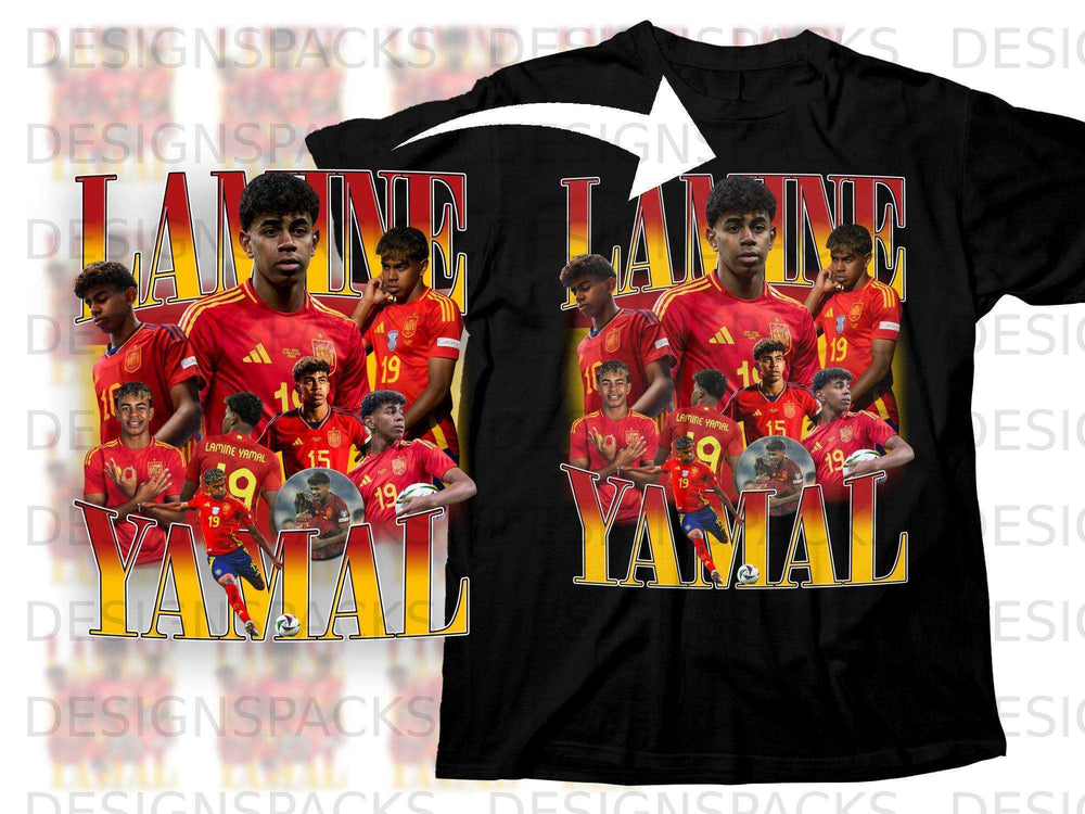 Lamine Yamal graphic with soccer team Spain and his number 19.