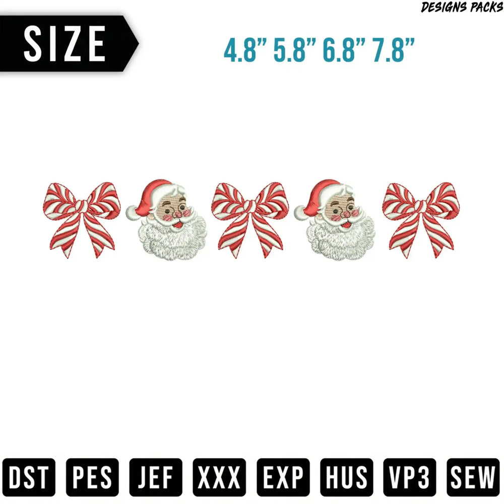 Santa Claus heads with bows, available in multiple sizes and file formats.