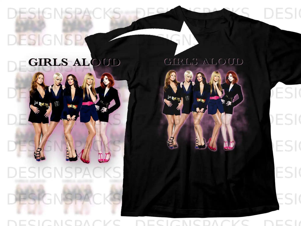 Black t-shirt with "Girls Aloud" logo and image of the band members.