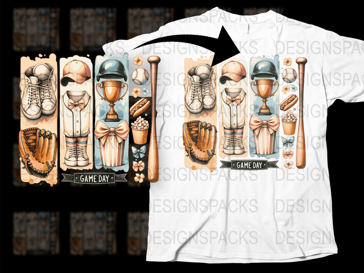 Vintage Sports Gear T-Shirt, Retro Baseball Glove, Bat, Ball Design, Unique Game Day Apparel