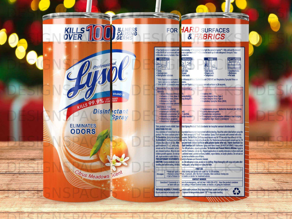 Laysol Citrus Meadows Scent disinfectant spray kills 99.9% of germs on hard surfaces.