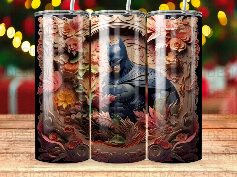 Batman within an ornate floral frame.