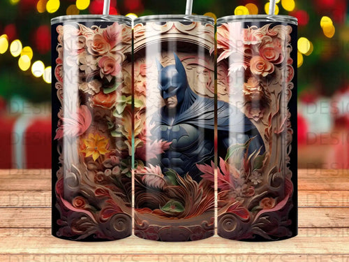 Batman within an ornate floral frame.