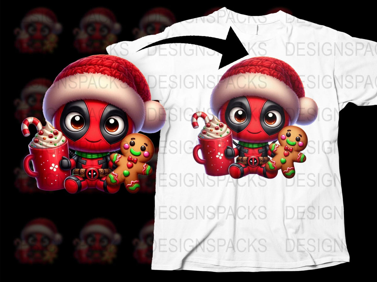 Cute Christmas Monster T-Shirt, Festive Holiday Tee with Santa Hat and Hot Cocoa, Kids and Adult Sizes Available