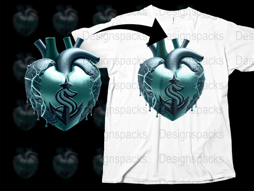 Gothic Heart T-Shirt, Blue Anatomical Heart with Tribal Design, Unisex Graphic Tee, Unique Gift Idea