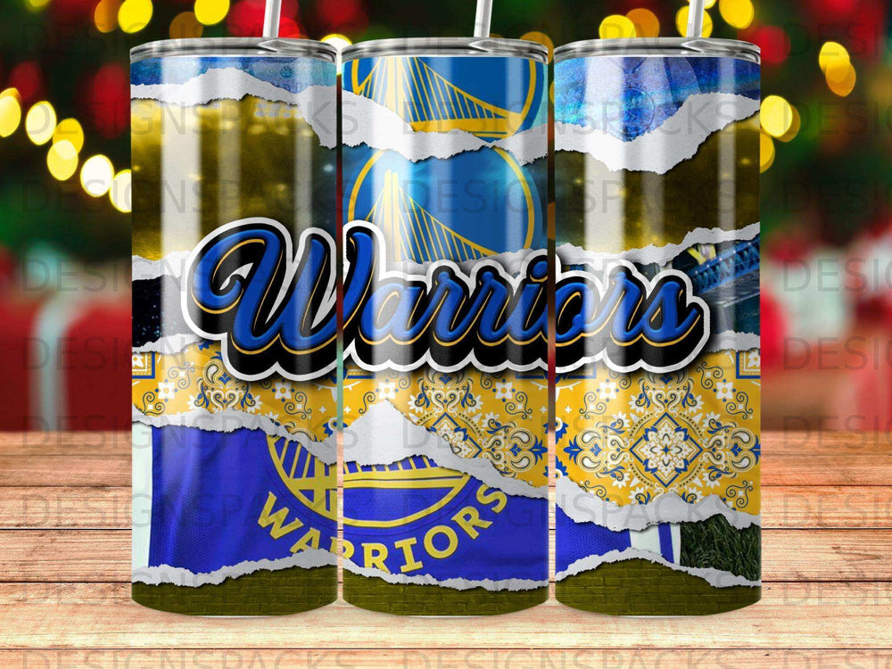 Golden State Warriors logo on a torn, layered tumbler design.