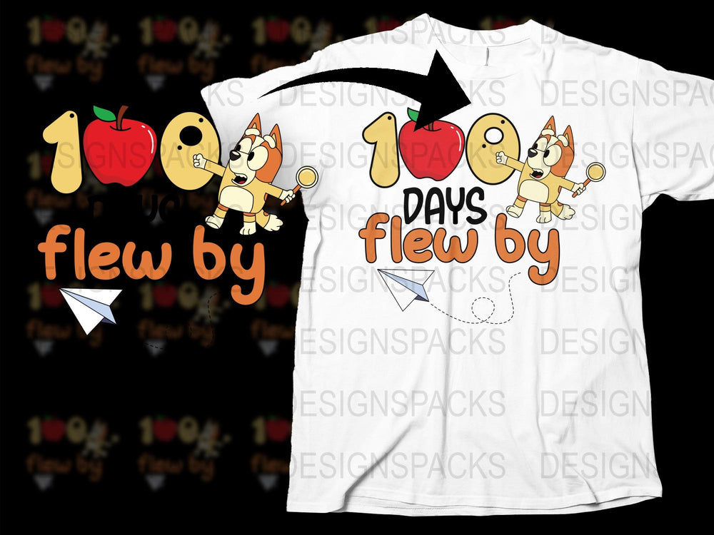Kids 100 Days of School T-Shirt, Funny Fox and Paper Airplane Graphic Tee