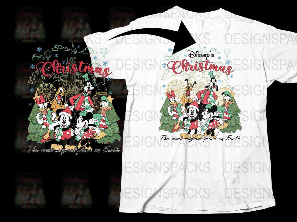 Disney Christmas T-Shirt, Mickey Mouse Holiday Tee, Festive Family Matching Shirts, Xmas Celebration Apparel for All Ages