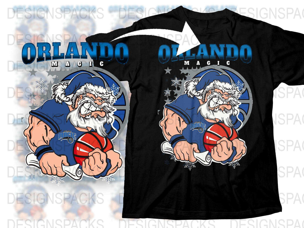 Orlando Magic Basketball Santa Claus Graphic T-Shirt, Holiday Sports Fan Apparel, Festive Seasonal Tee