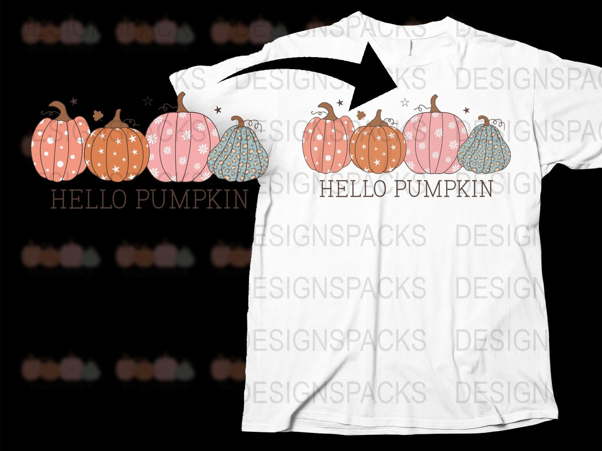 Hello Pumpkin Fall T-Shirt, Cute Autumn Pumpkins Tee, Thanksgiving Casual Wear, Graphic Seasonal Shirt for Women and Men