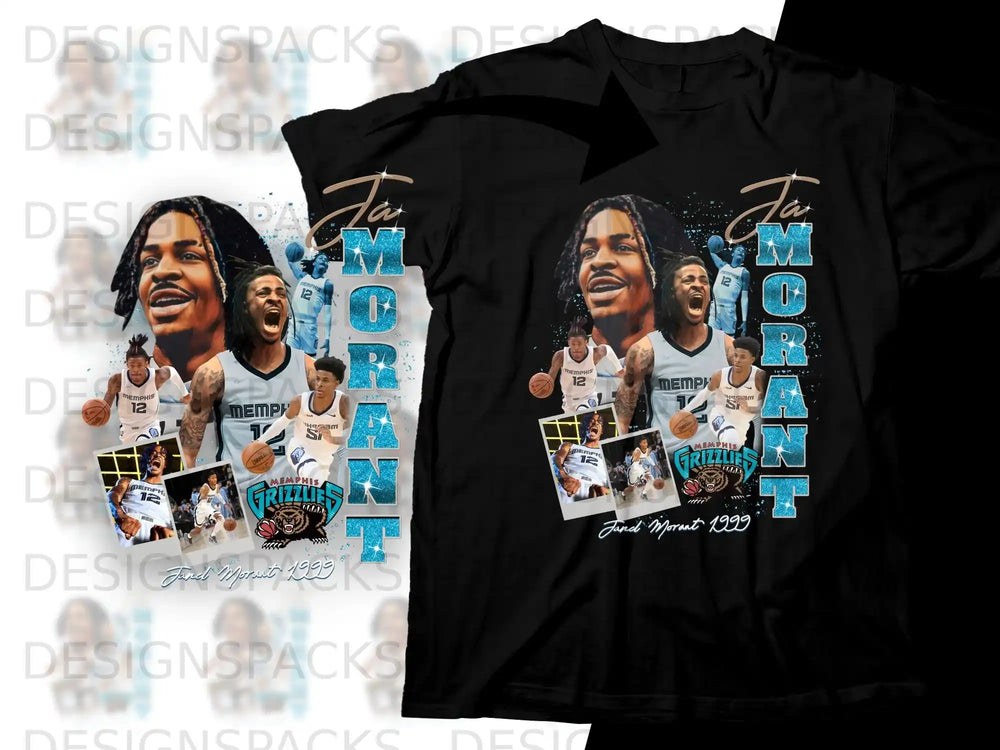 Ja Morant Memphis Grizzlies graphic t-shirt with player images and text.