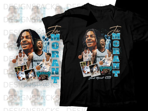 Ja Morant Memphis Grizzlies graphic t-shirt with player images and text.