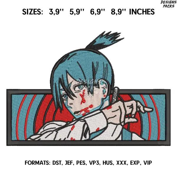 Chainsaw Man Aki Embroidery Design, Chainsaw Man Anime Embroidery Design, Embroidery Pattern, Anime Design Pes Brother