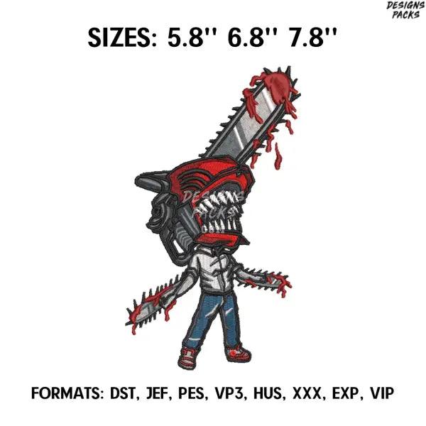 Chainsaw Man Embroidery Design File, Chainsaw man Anime Embroidery Design, Denji Chibi Anime Pes Design Brother