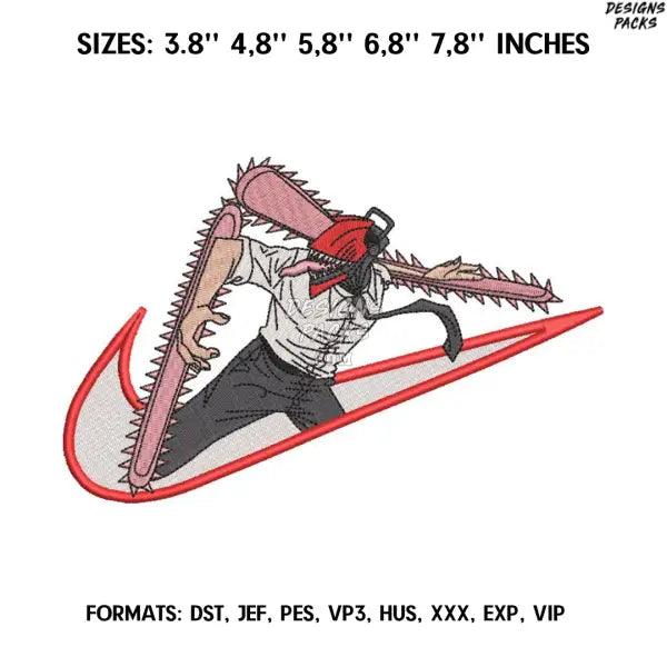 Chainsaw Man Embroidery Design File/ Swoosh Nike Denji Chainsaw Man Anime Embroidery Design/ Machine  Design Pes Dst