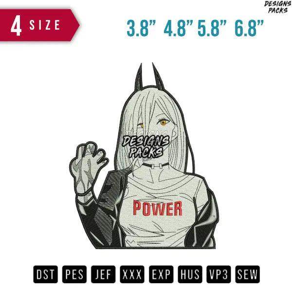 Chainsaw Power Anime Girl Embroidery Design