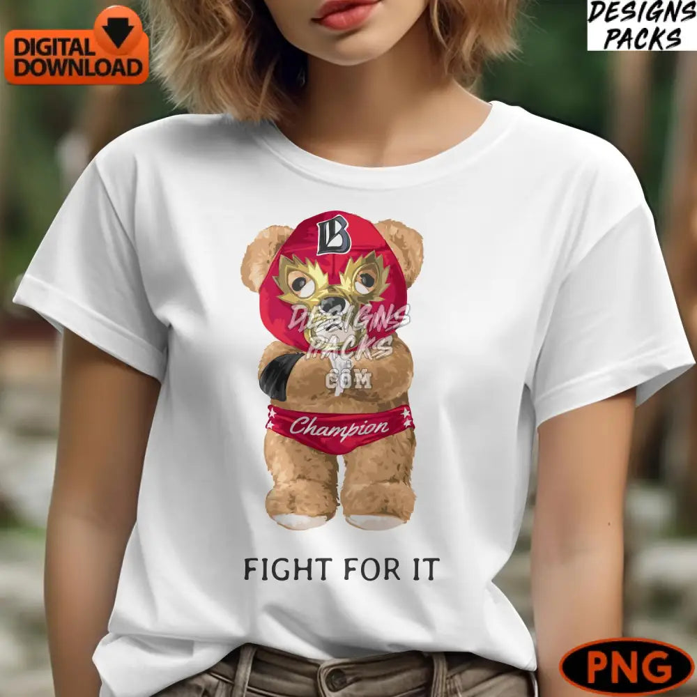 Champion Dog Digital Art Boxer Puppy In Hoodie Illustration Fight For It Quote Graphic Instant