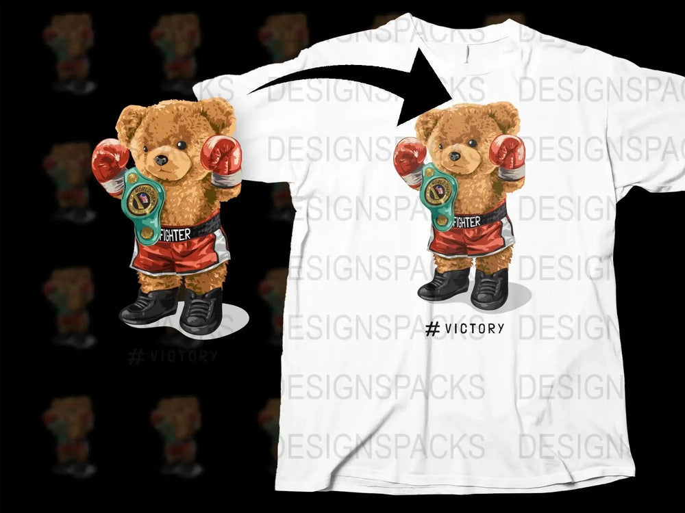 Champion Teddy Bear with Boxing Gloves Png Digital Download