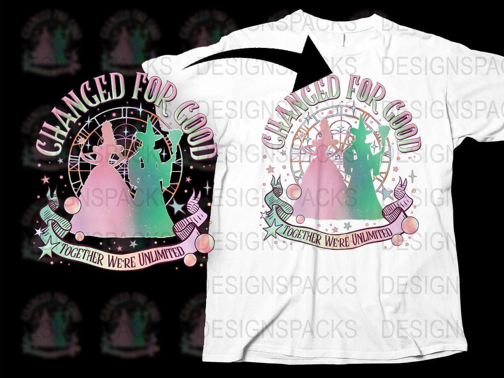 Changed for Good T-Shirt, Broadway Inspired Graphic Tee, White, Pink Castle Design, Unisex 'Together We're Unlimited' Shirt