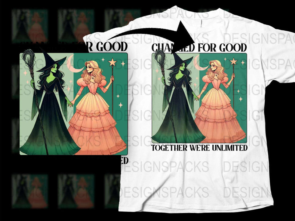 Wicked Inspired T-Shirt, Good and Evil Witch Graphic, Broadway Musical Fan, Unisex Cotton Tee, Green and Orange Design