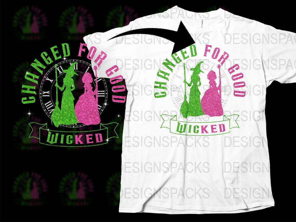 Wicked Musical Inspired T-Shirt, Changed For Good Quote, Broadway Fan Gift, Glitter Print Design, Unisex Adult Clothing