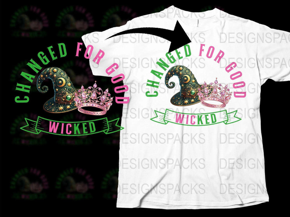 Wicked Musical Inspired T-Shirt, Changed For Good Quote, Broadway Fan Tee, Black and White Design with Colorful Accents