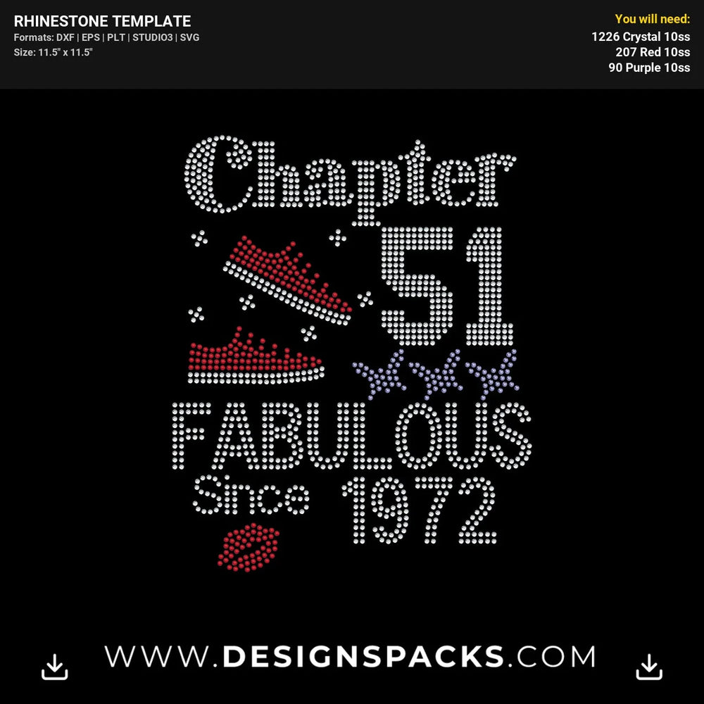 Chapter 51 Fabulous Since 1972 Shoes Lips Rhinestone Digital Template