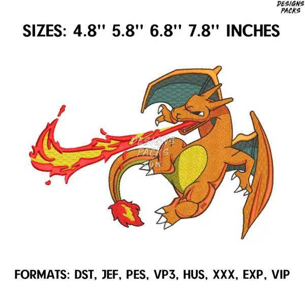 Charizard Embroidery Design File, Pokemon Anime Embroidery Design, Charizard Dragon Anime Pes Design Brother