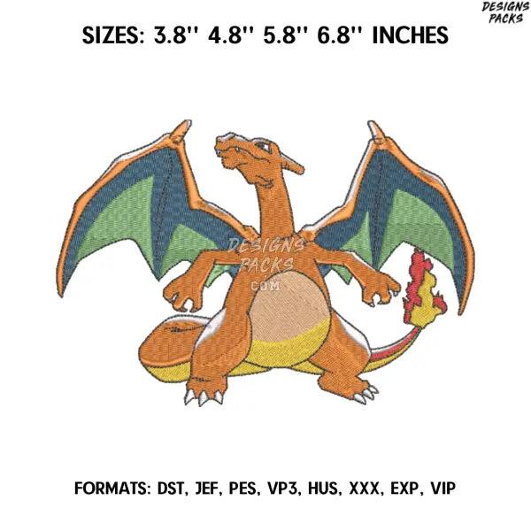 Charizard Embroidery Design File, Pokemon Anime Embroidery Design,.