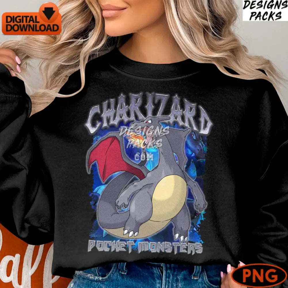 Charizard Pocket Monsters Digital Art Instant Download Png Vibrant Colorful Illustration