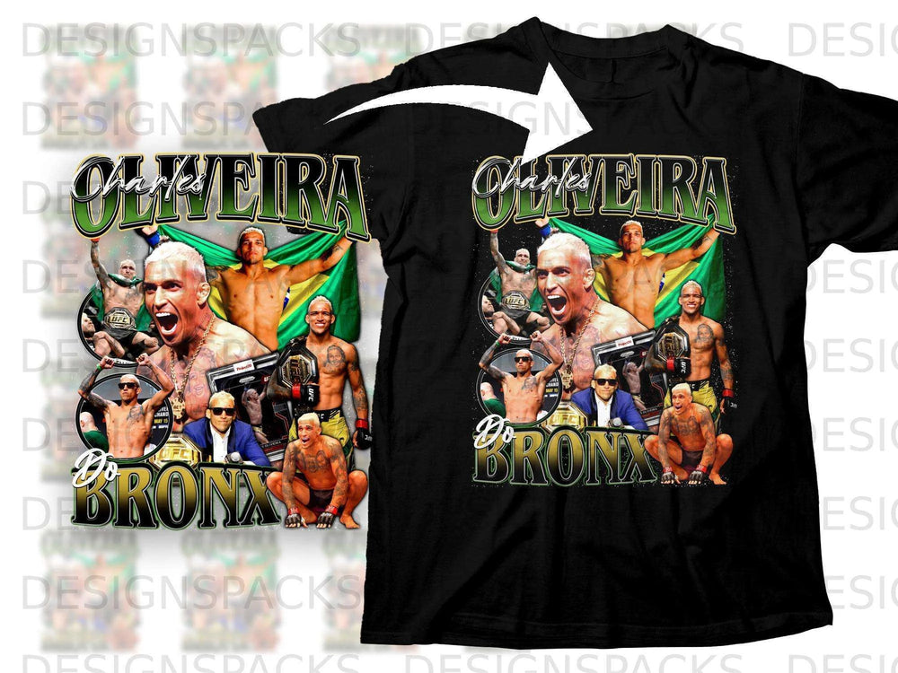 Charles Oliveira "Do Bronx" UFC champion graphic on black t-shirt.
