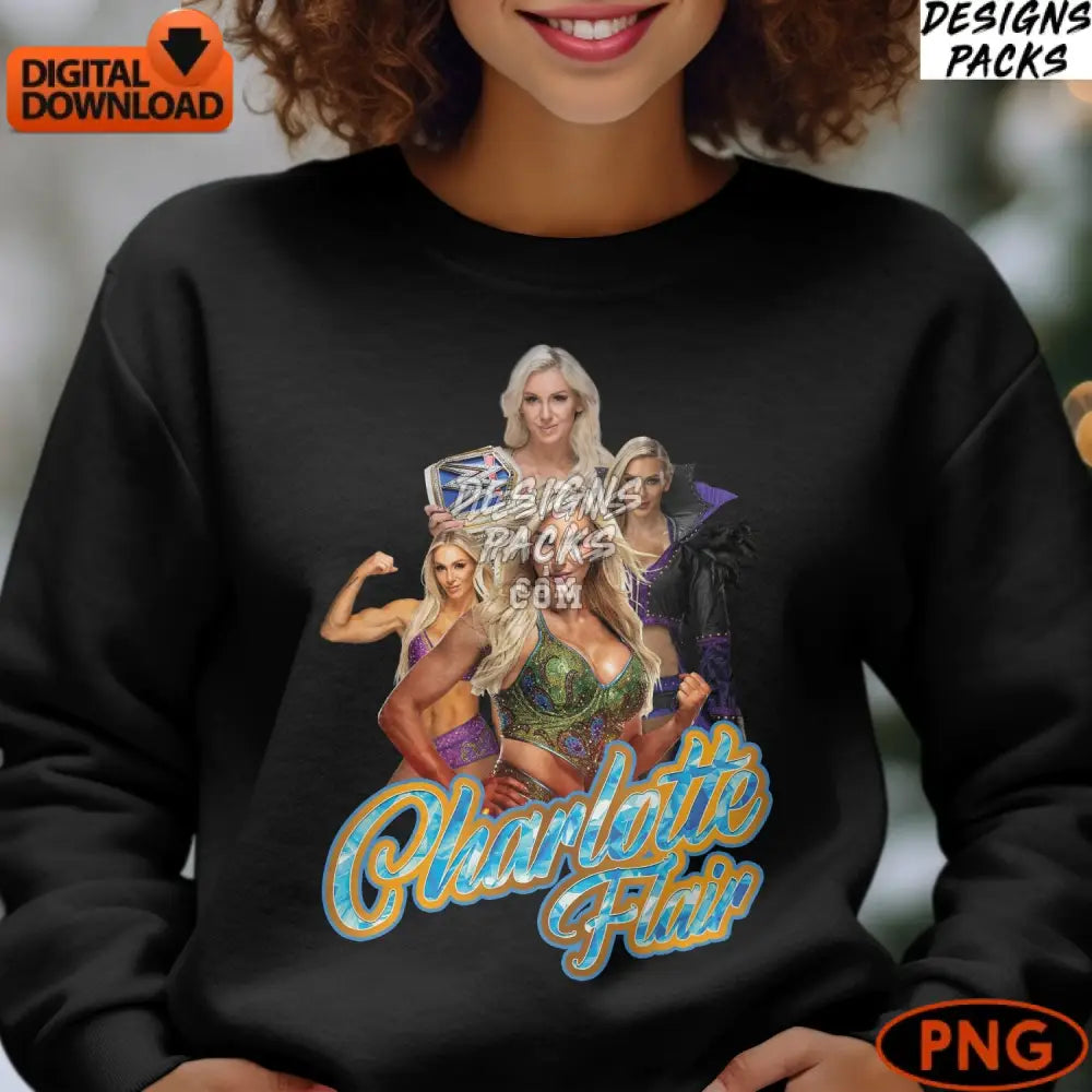Charlotte Flair Wrestling Star Wrestler Digital Png Instant Download Fan Art Sports Memorabilia