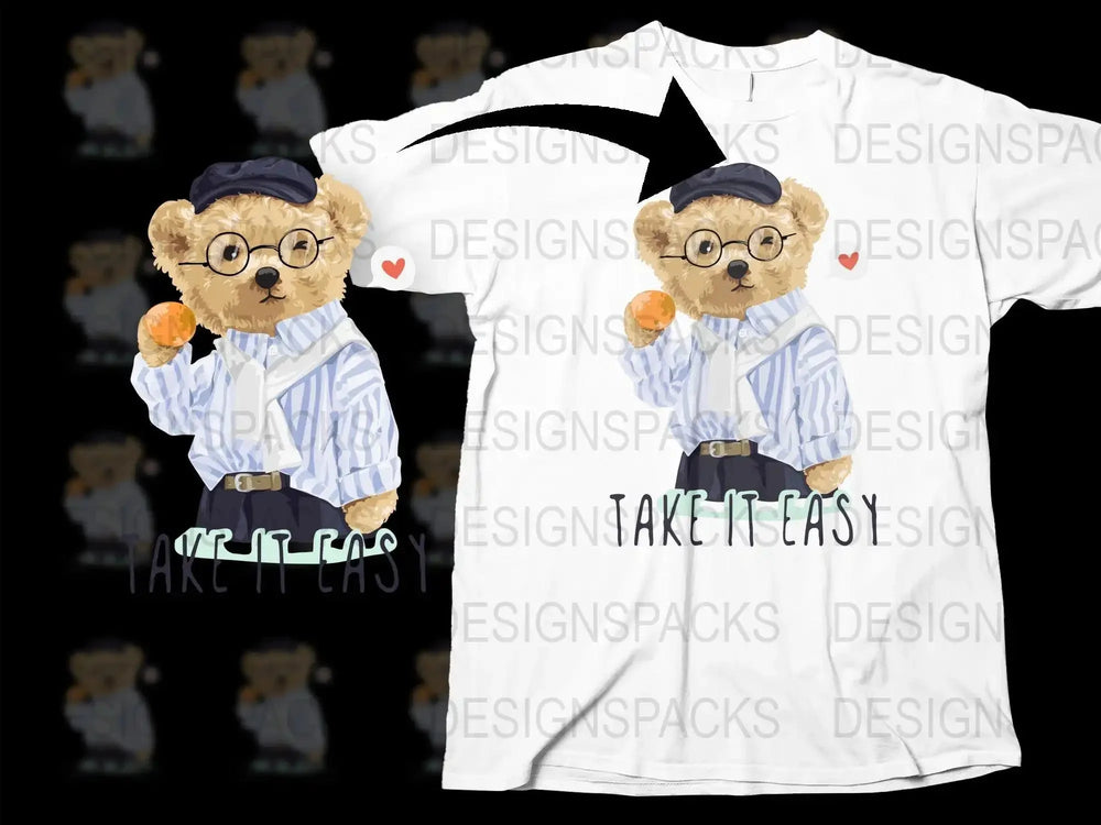 Charming Bear with Glasses Take It Easy Png Digital Download