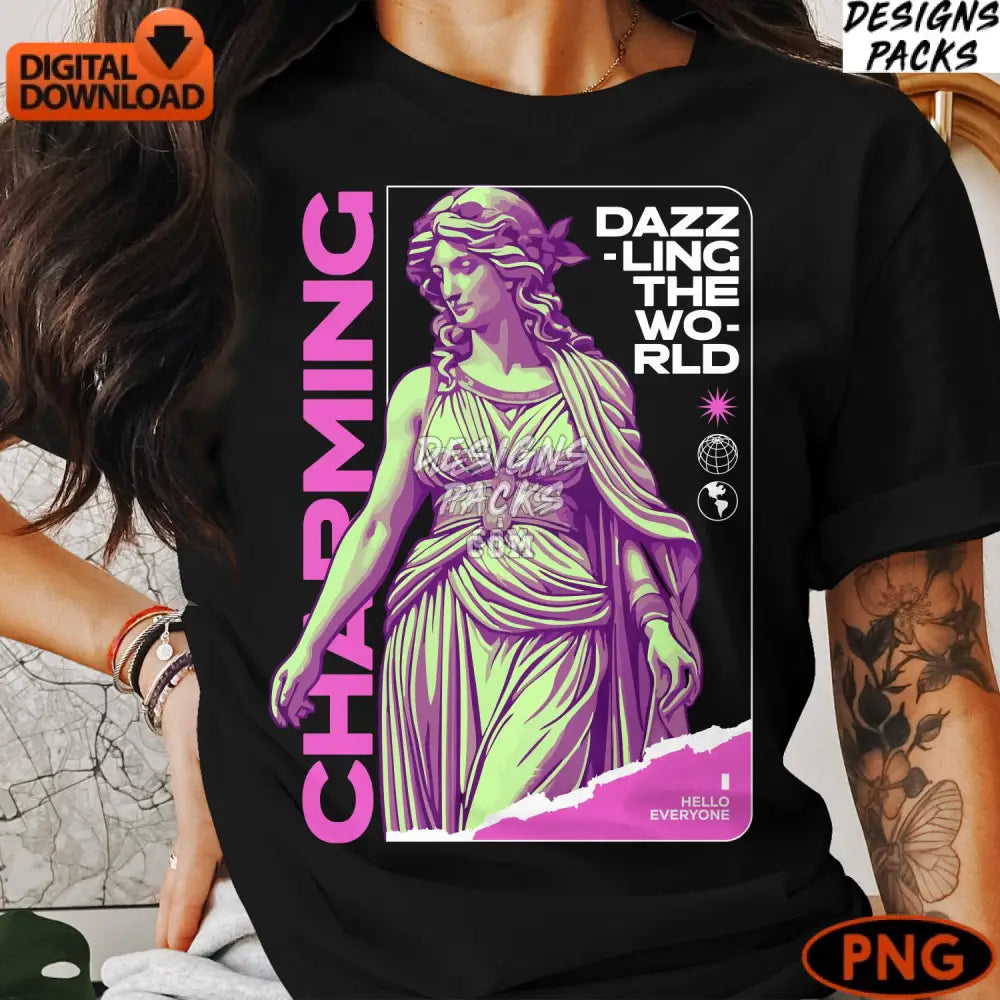 Charming Goddess Illustration Neon Purple Graphic Design Digital Art Png Instant Download