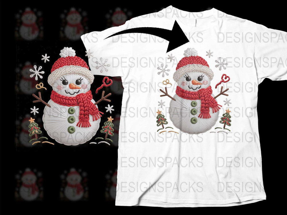 Cute Snowman T-Shirt, Festive Holiday Apparel, Christmas Snowman with Hat and Scarf Design Tee