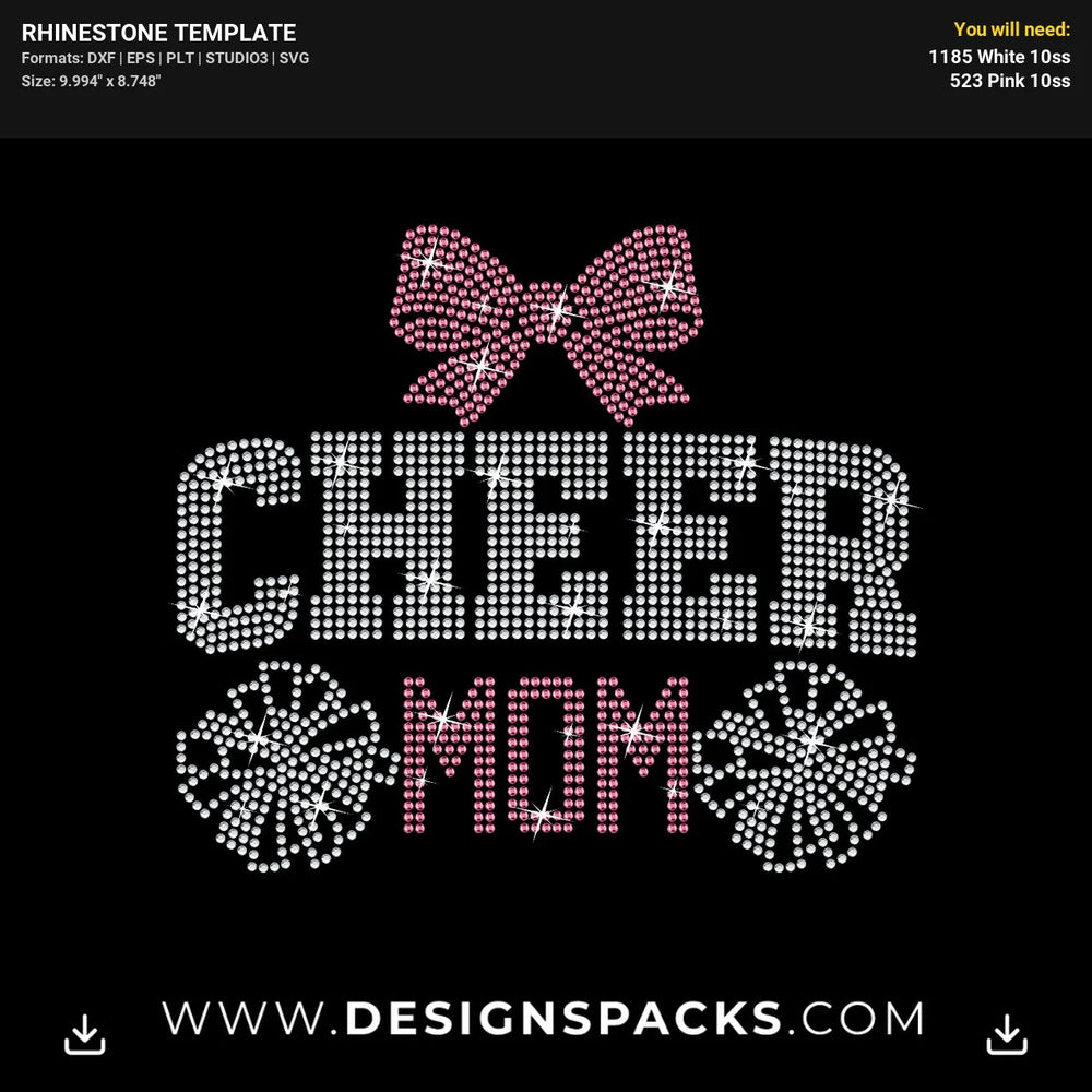 Cheer Mom Bow Pom Pom Rhinestone Digital Template