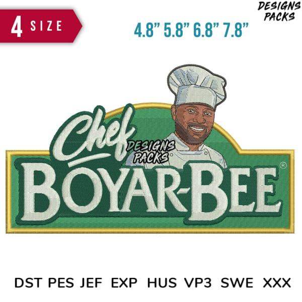 Chef Boyar-Bee embroidery design in 4 sizes, compatible with DST PES JEF formats for instant download.