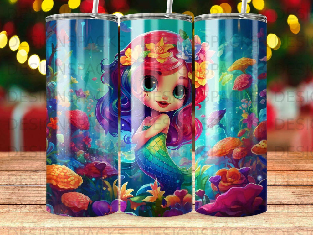 Chibi Mermaid Dreamland Tumbler Digital Wrap Design