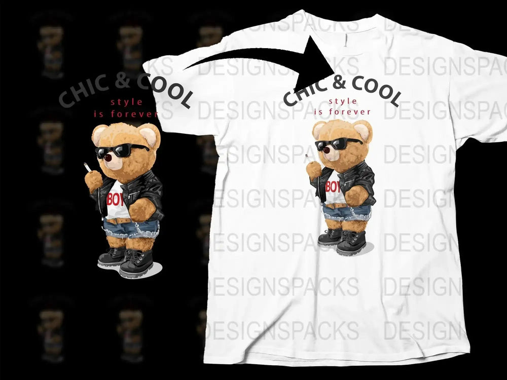 Chic and Cool Style is Forever Bear Graphic Png Digital Download