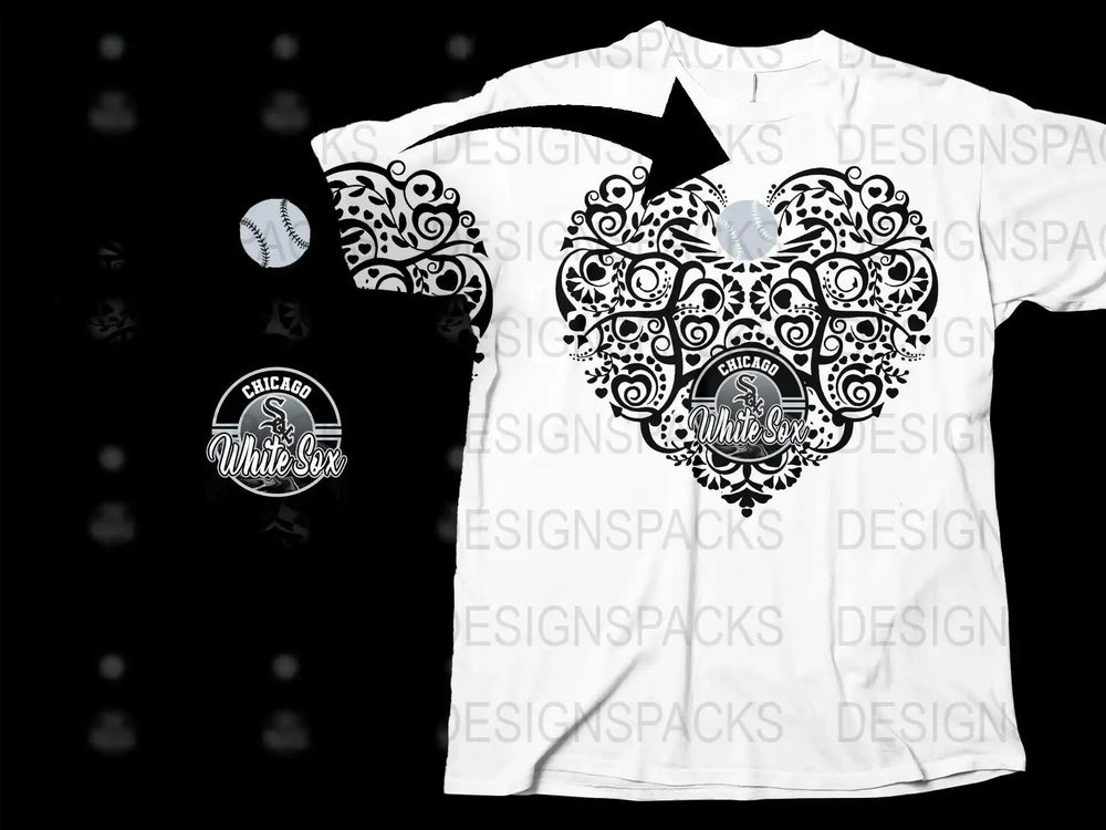 Chicaco White Sox Heart Mandala Baseball Art Png Digital Download