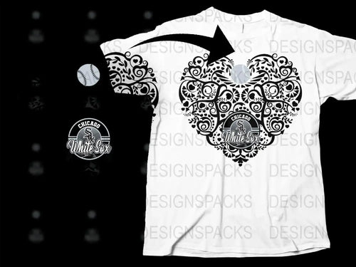 Chicaco White Sox Heart Mandala Baseball Art Png Digital Download