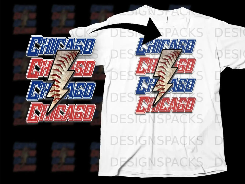 Chicago Baseball Lightning Bolt Graphic T-Shirt