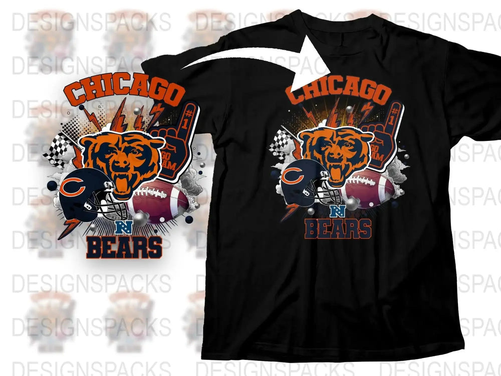 Chicago Bears T-Shirt, Football Team Graphic Tee, Sports Fan Apparel, Casual Wear Black Shirt