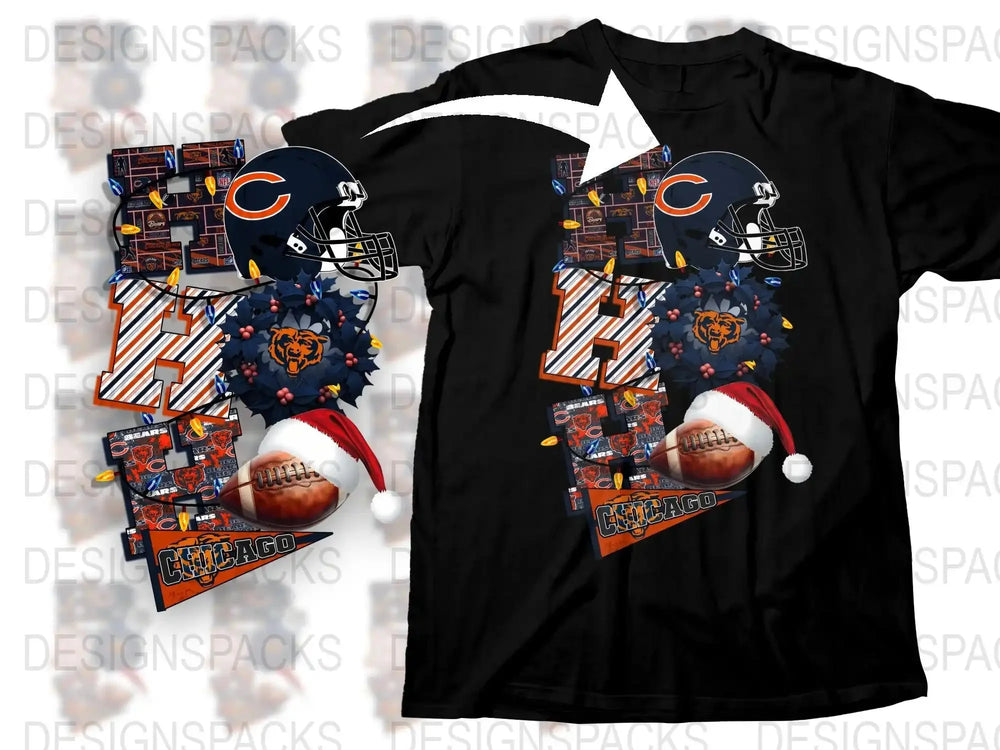 Chicago Football Team T-Shirt with Helmet Graphic Santa Hat Holiday Edition