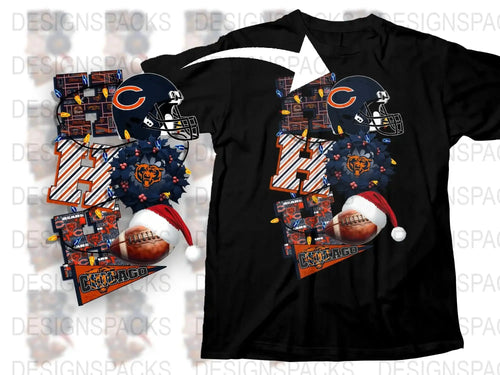 Chicago Football Team T-Shirt with Helmet Graphic Santa Hat Holiday Edition