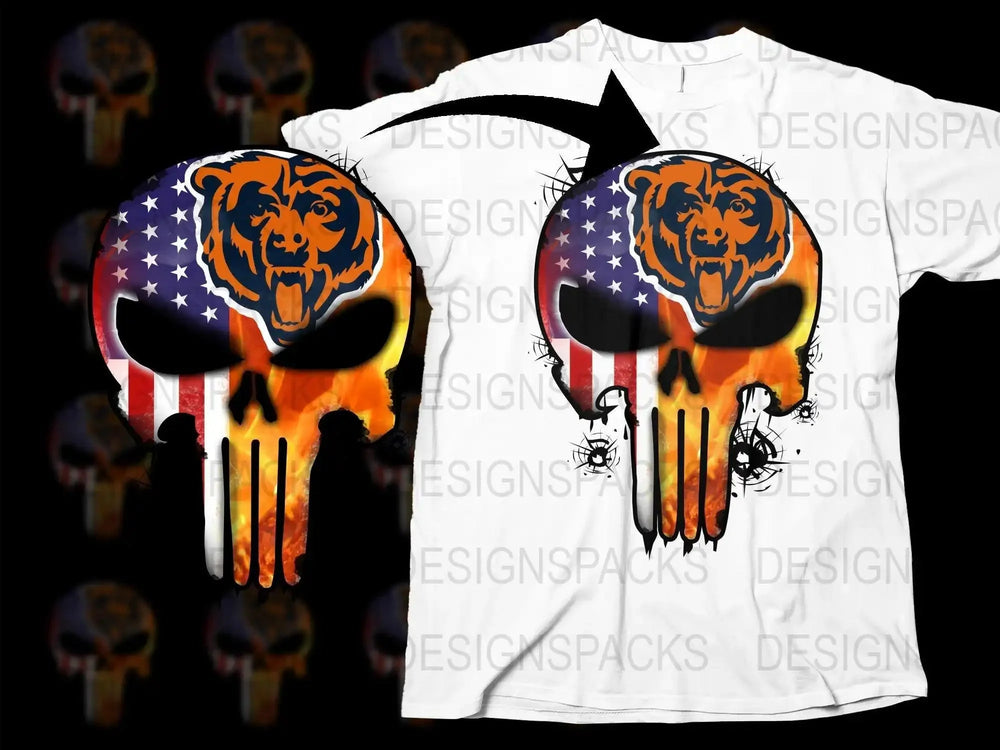 Chicago Bears Punisher Skull American Flag Png Digital Download