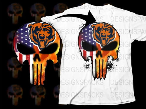 Chicago Bears Punisher Skull American Flag Png Digital Download