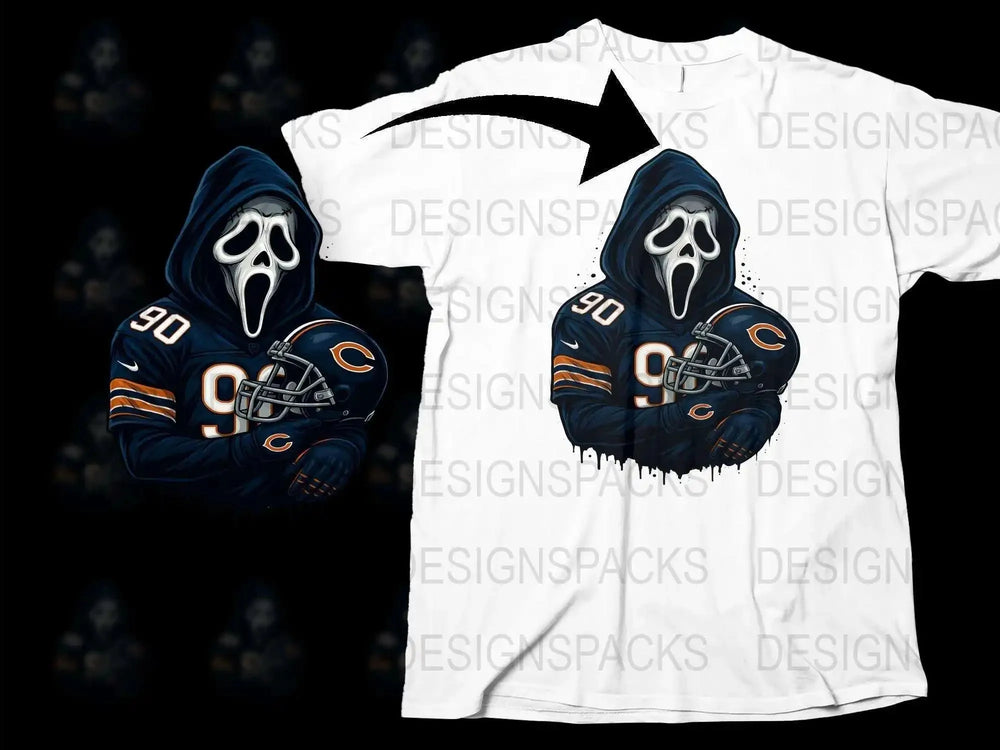 Sports Fan Ghost Face T-Shirt, Football Team-Themed Graphic Tee, Unique Halloween Apparel, Adult Sizes