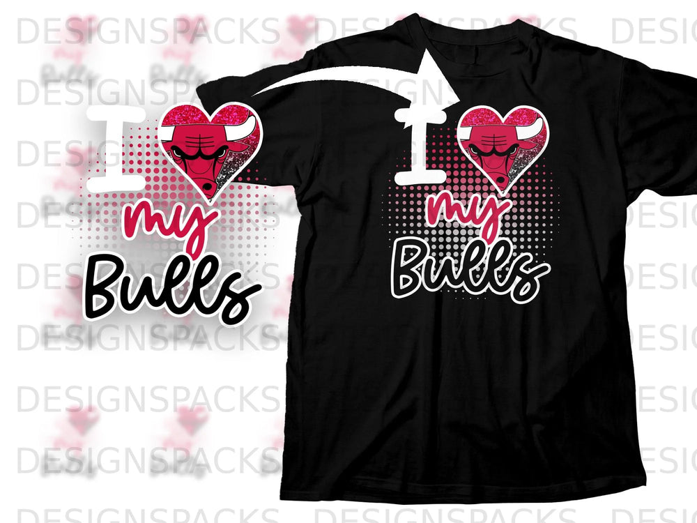 Black t-shirt with "I Love My Bulls" graphic and Chicago Bulls logo.