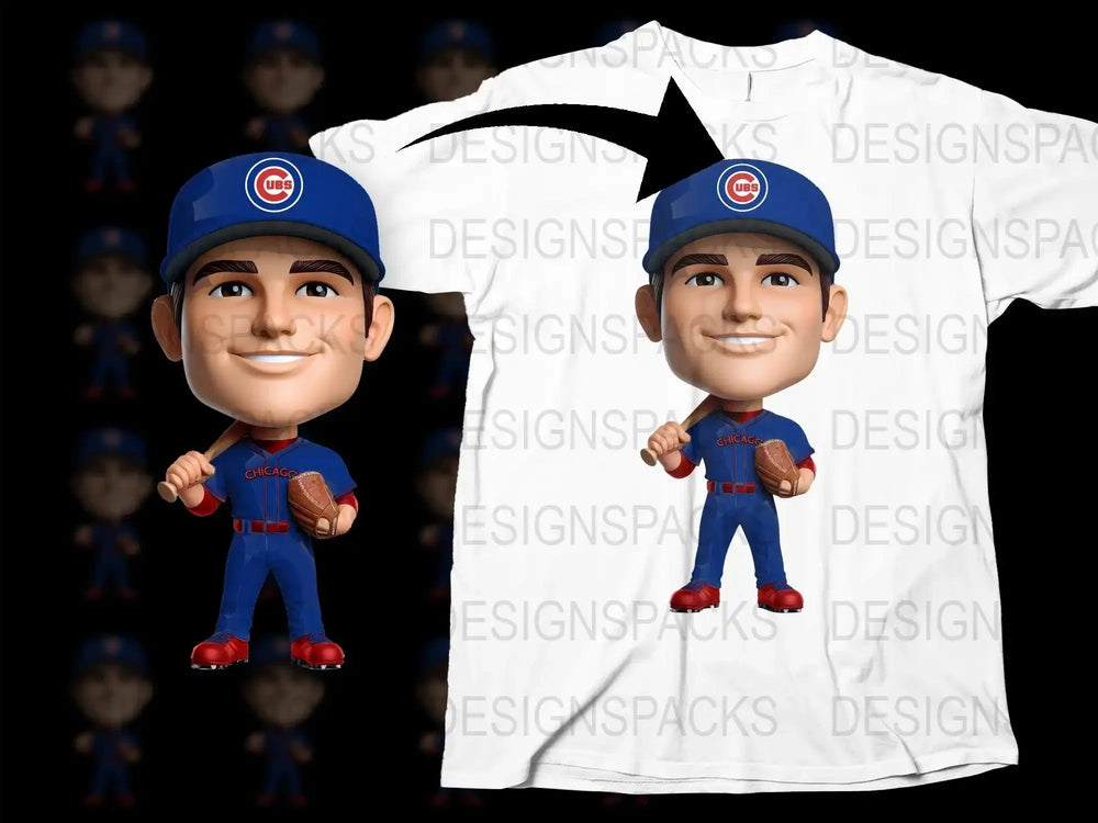 Chicago Cubs Bobblehead Inspired Graphic Png Digital Download